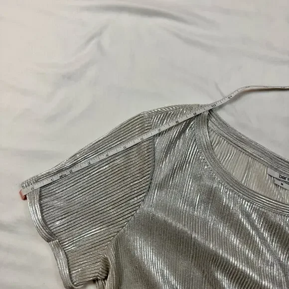 Bar III Metallic Ribbed Textured Top Silver Women’s Medium Scoop Neck Shimmer - Picture 13 of 16